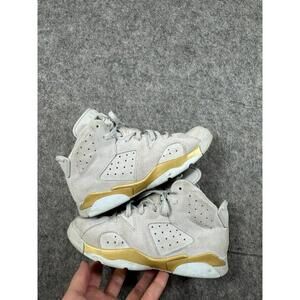 Kids Air Jordan 6 Retro Pearl Glacier Blue & Gold Size 3Y HF0413-074